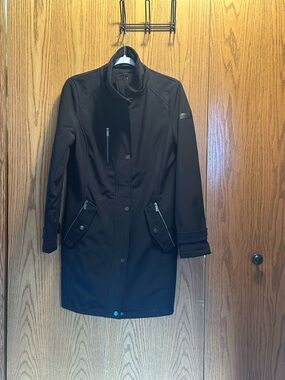 DKNY Black Long Trench Coat with Zip Pockets Women's Small
